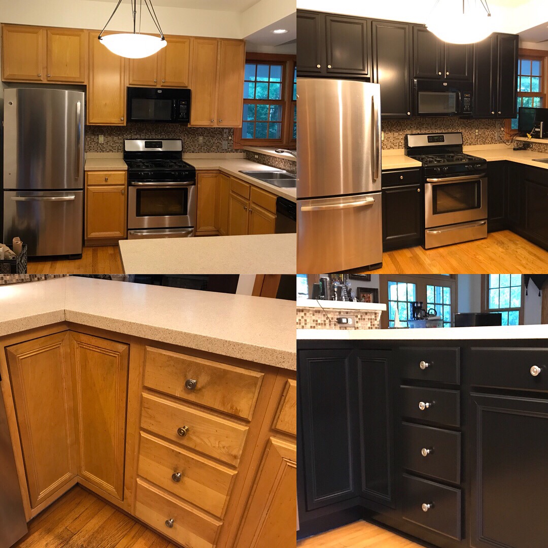 Kitchen Cabinet Refinishing Maple To Black Satin Craine Painting LLC