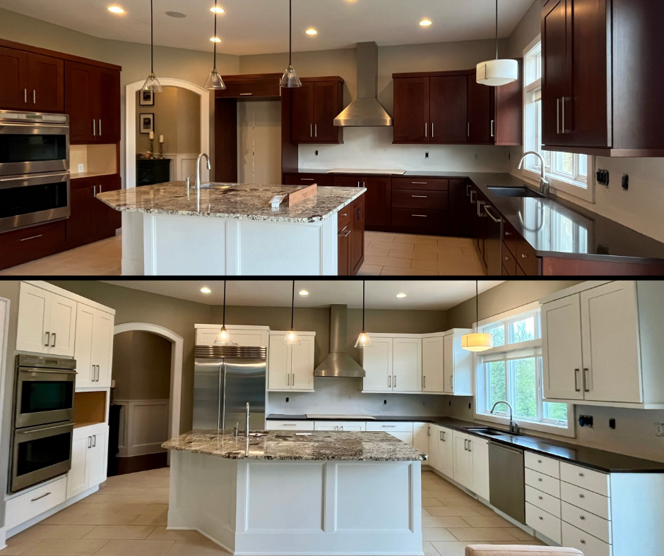 Before & After white painted cabinets